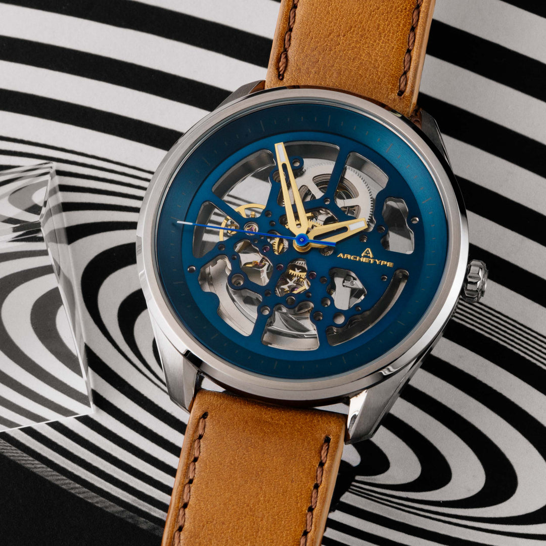 Nemesis Automatic Silver Tan Blue | Archetype Watches