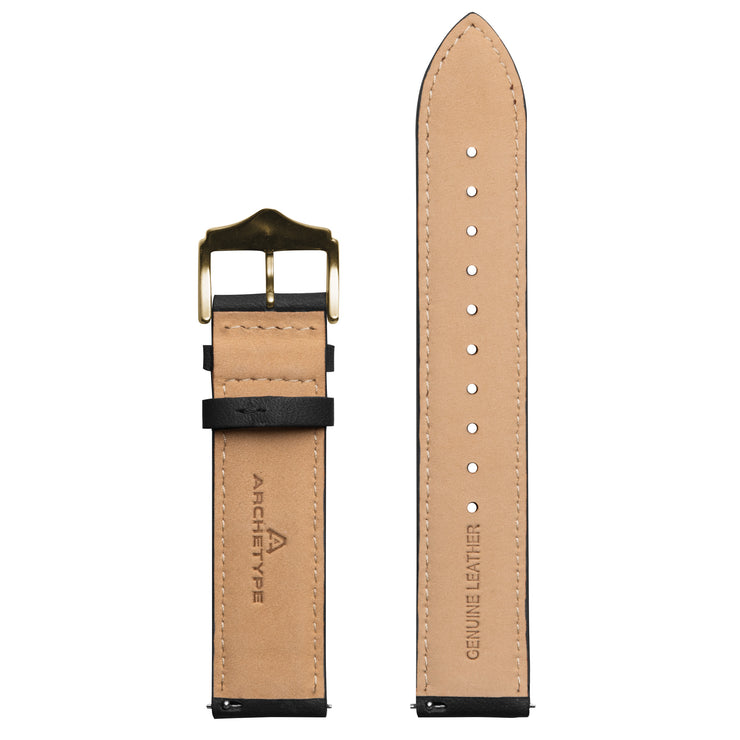 20mm Full-grain Leather Black Strap Gold Buckle