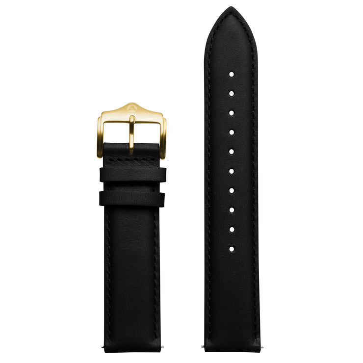 20mm Full-grain Leather Black Strap Gold Buckle