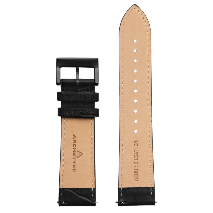 22mm Embossed Croc Black Strap Gunmetal Buckle