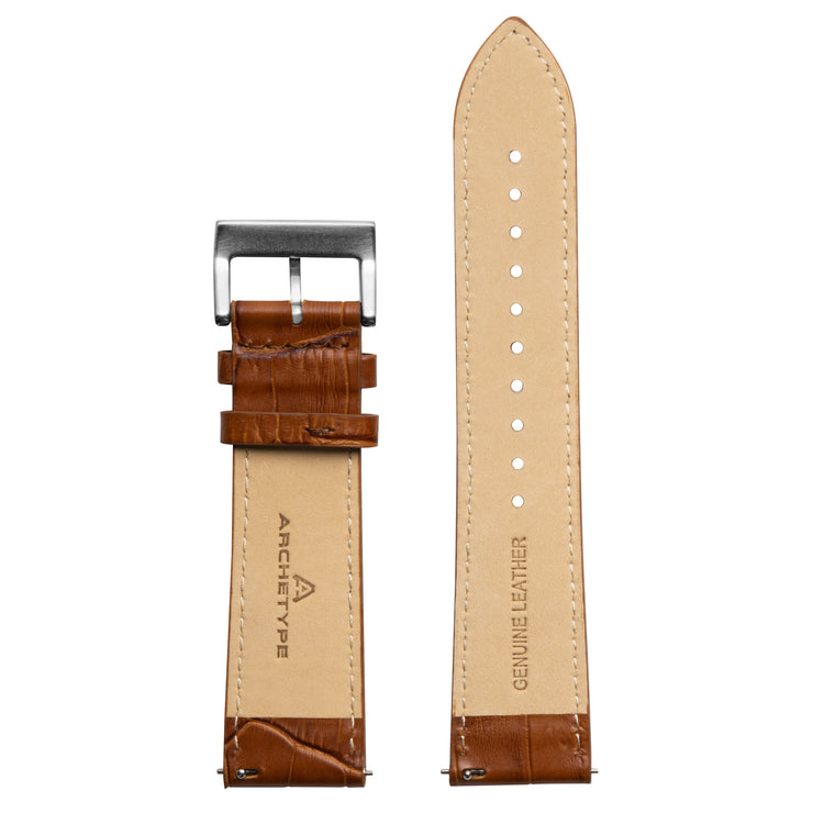 22mm Embossed Croc Tan Strap Silver Buckle
